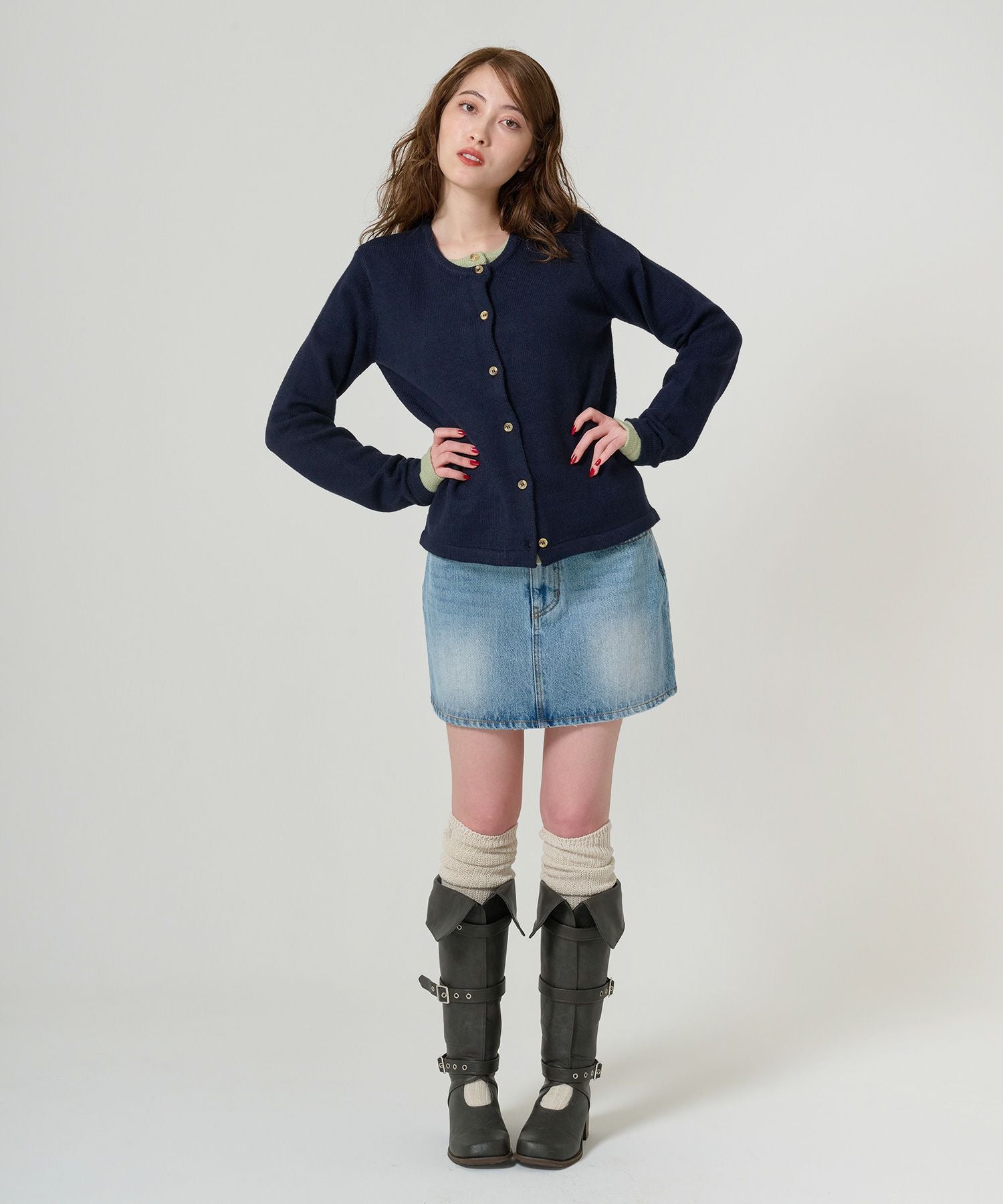 Special-Price-SALE レイヤード風 バイカラーニットカーディガン TINA