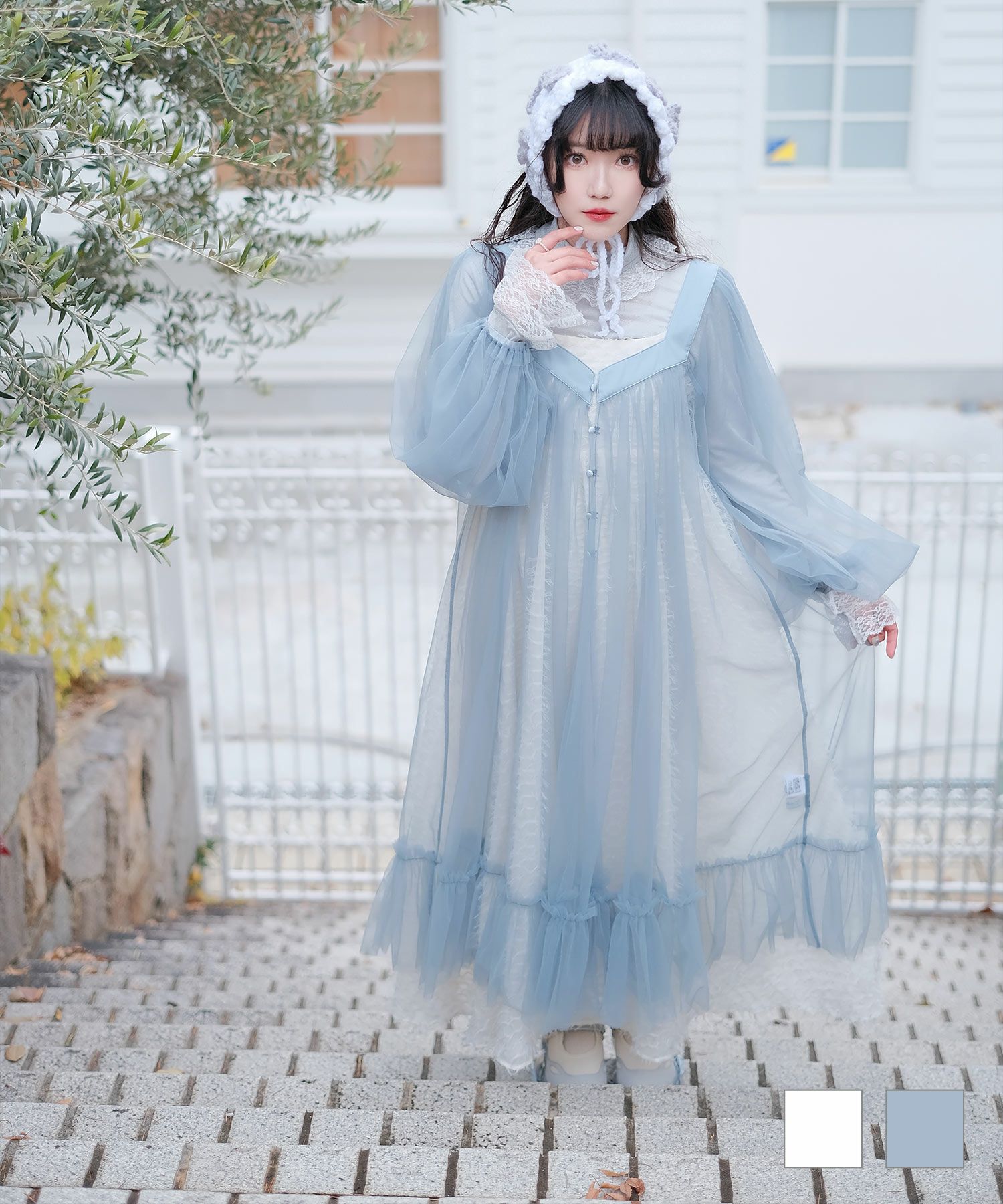 チュール ロング ワンピース miolite 全2色｜mio341-0117【1】 - 長袖