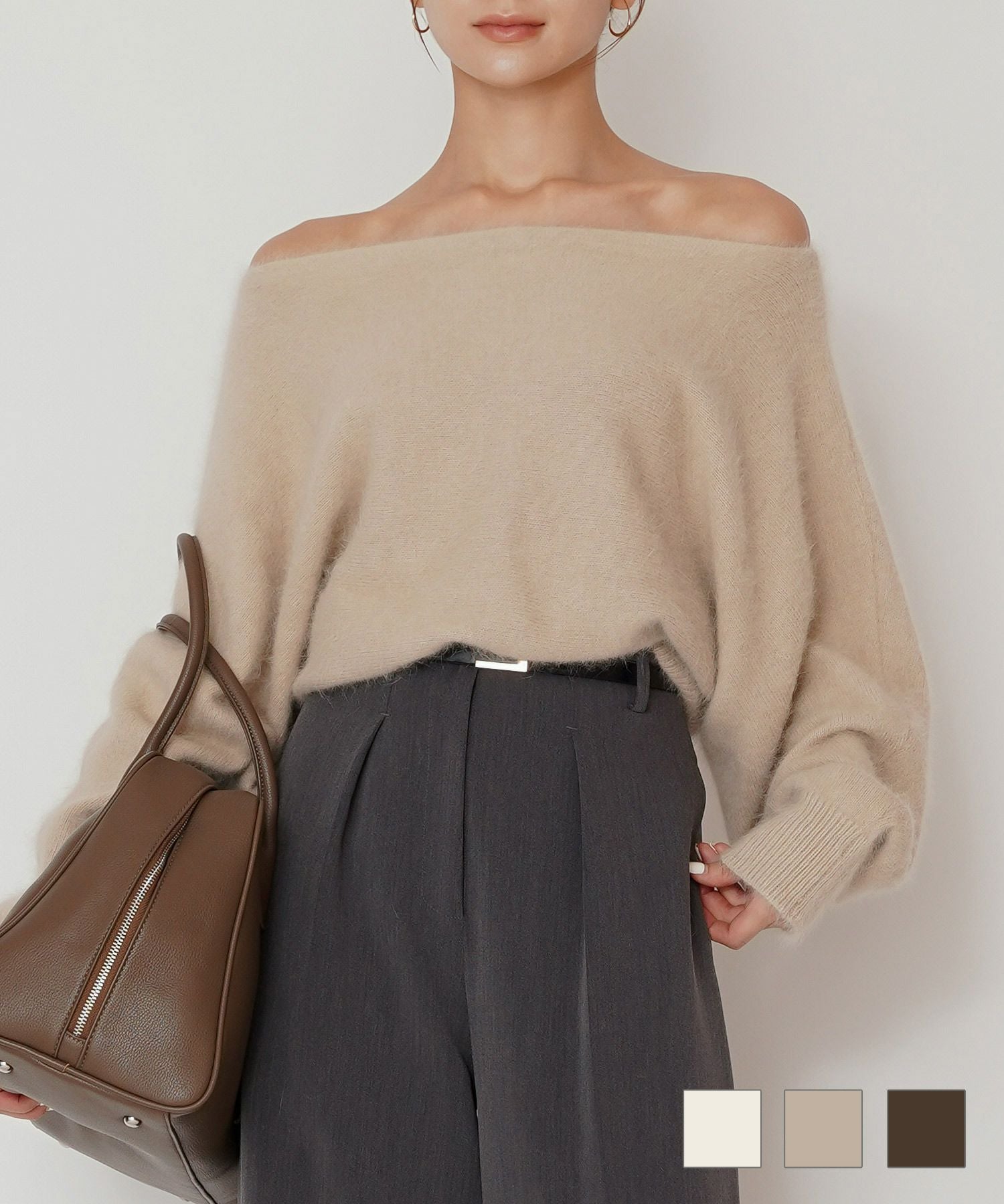 アンゴラ ファー オフショル ニット KINO THE KEI 全3色｜ktk441-0141