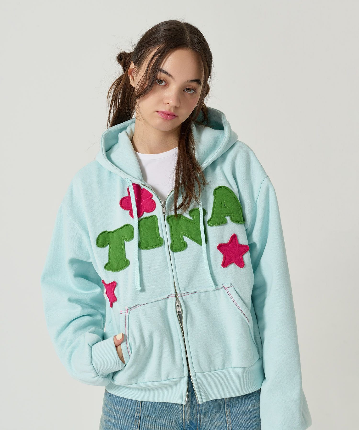 裏起毛 ロゴパッチワーク フーディー TINA：JOJUN 全3色｜tnj531-1133