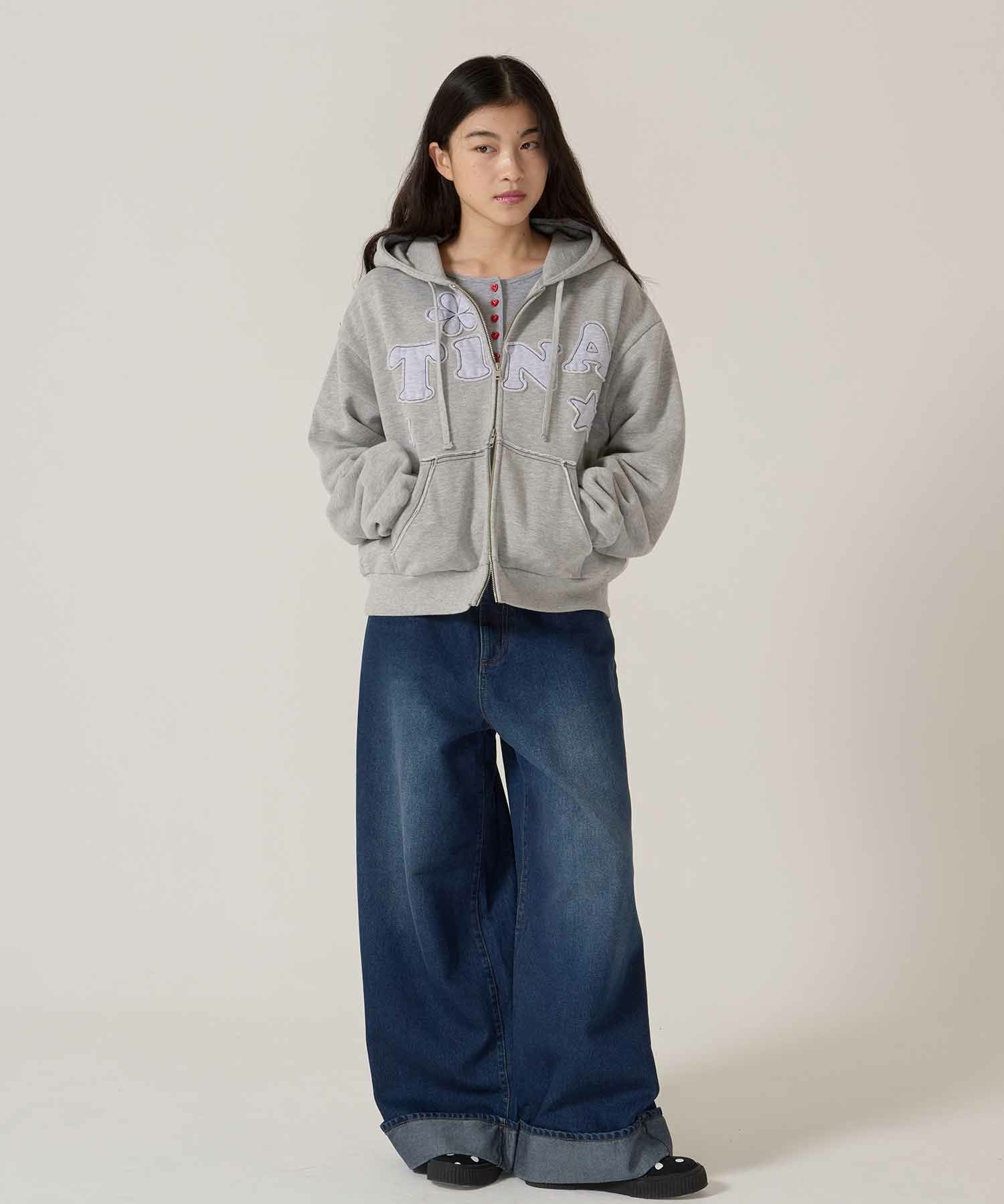 裏起毛 ロゴパッチワーク フーディー TINA：JOJUN 全3色｜tnj531-1133
