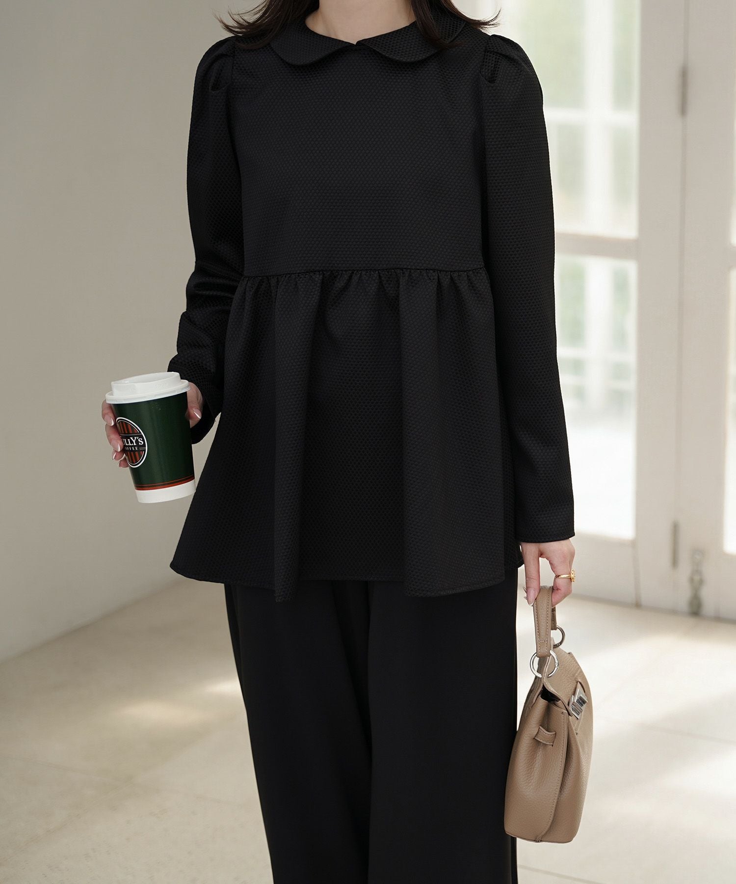 襟付き ジャガード ペプラム ブラウス HUIT 全3色｜hit831-0301【1