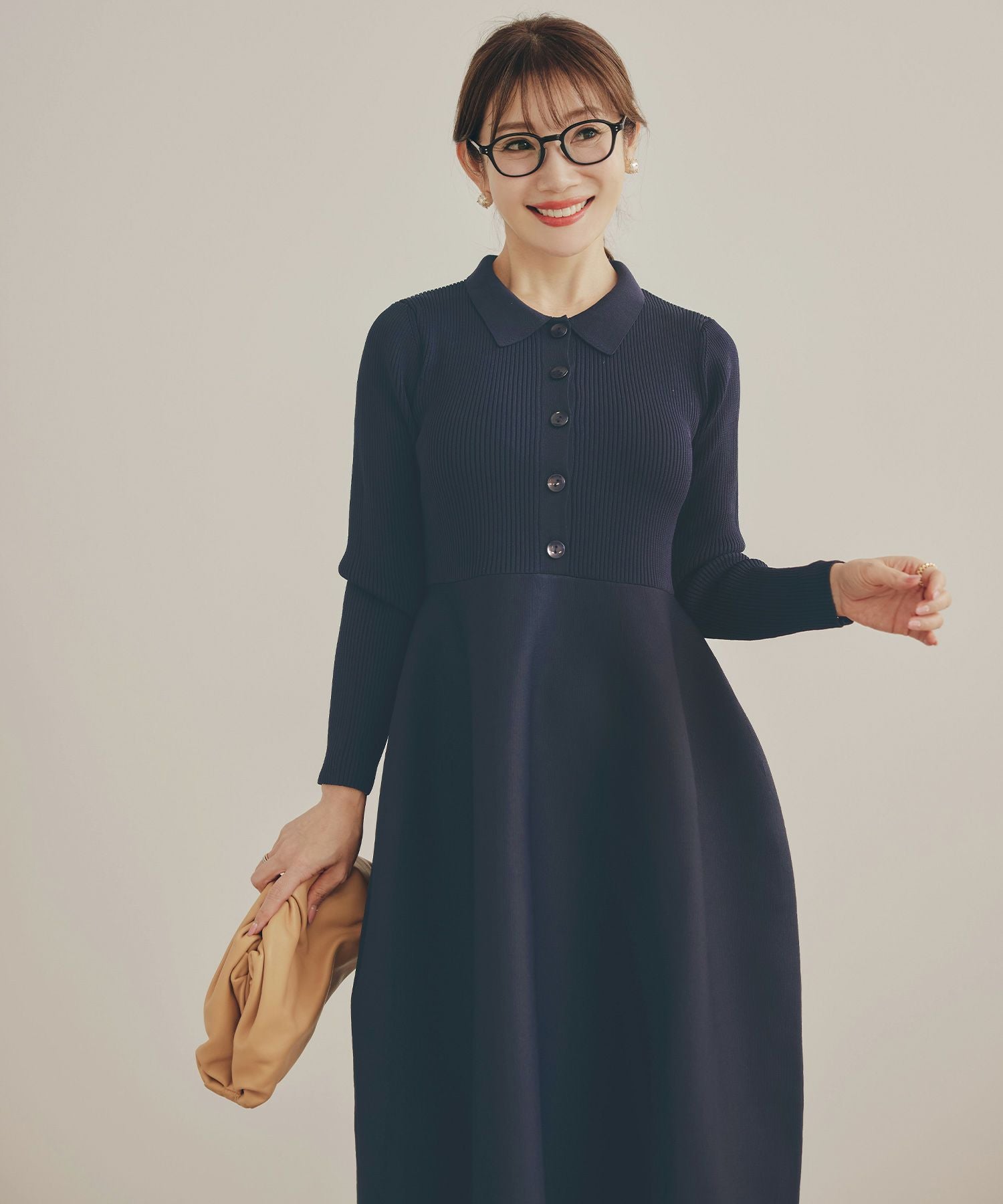 ミラノリブ 襟付き ニット ワンピース Liala×PG 全3色｜lpg331-2192【2