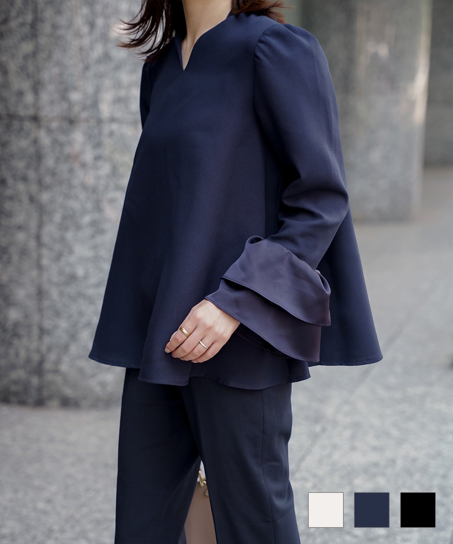 サテン ベルスリーブ ブラウス HUIT 全3色｜hit841-0315【1】 - 長袖