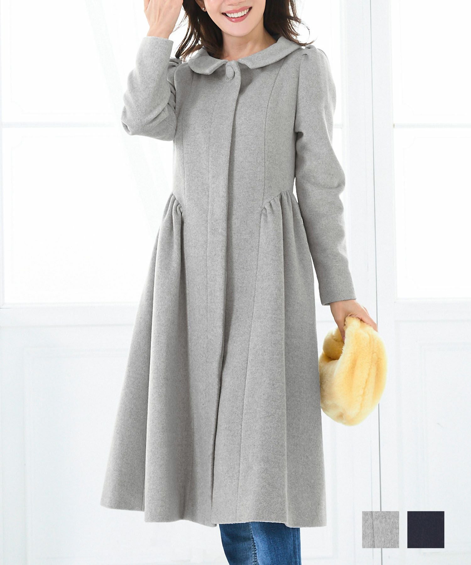 OUTLET-SALE フラットカラー プリンセスカット コート Liala×PG 全2色