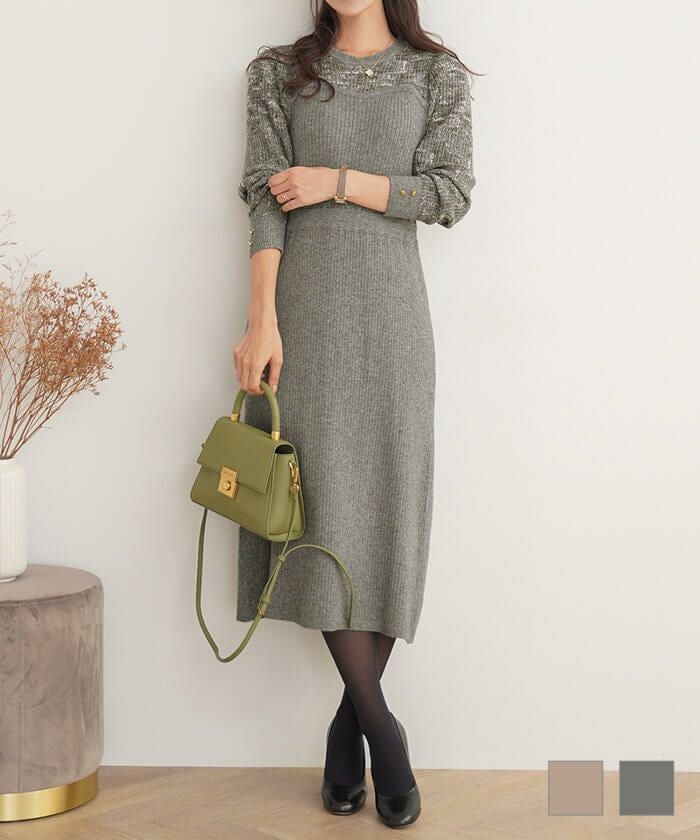 ツイード ドッキング風 ニット ワンピース le reve vaniller 全2色