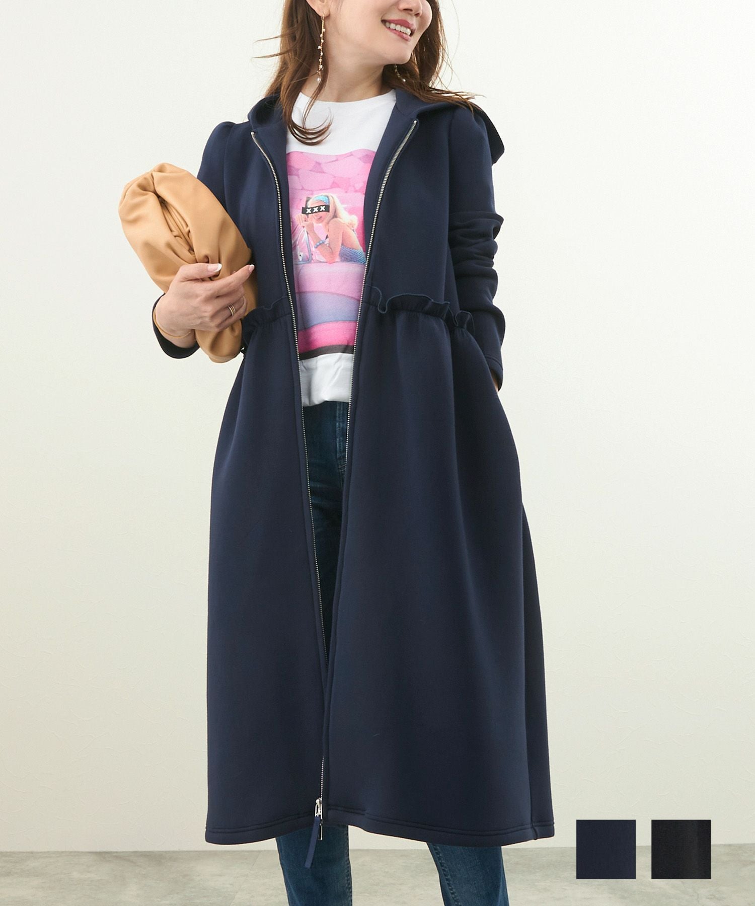 ダンボール フード ドレス ロング コート 長袖 Liala×PG 全2色｜lpg131