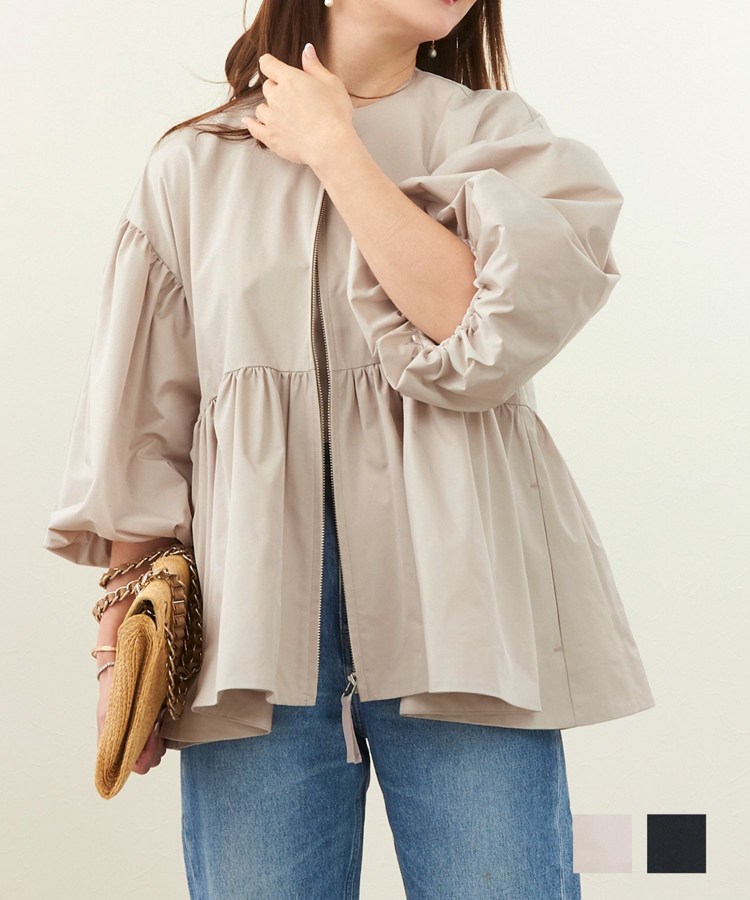 撥水加工 バルーンスリーブ ティアードフレア ジャケット Liala×PG 全2