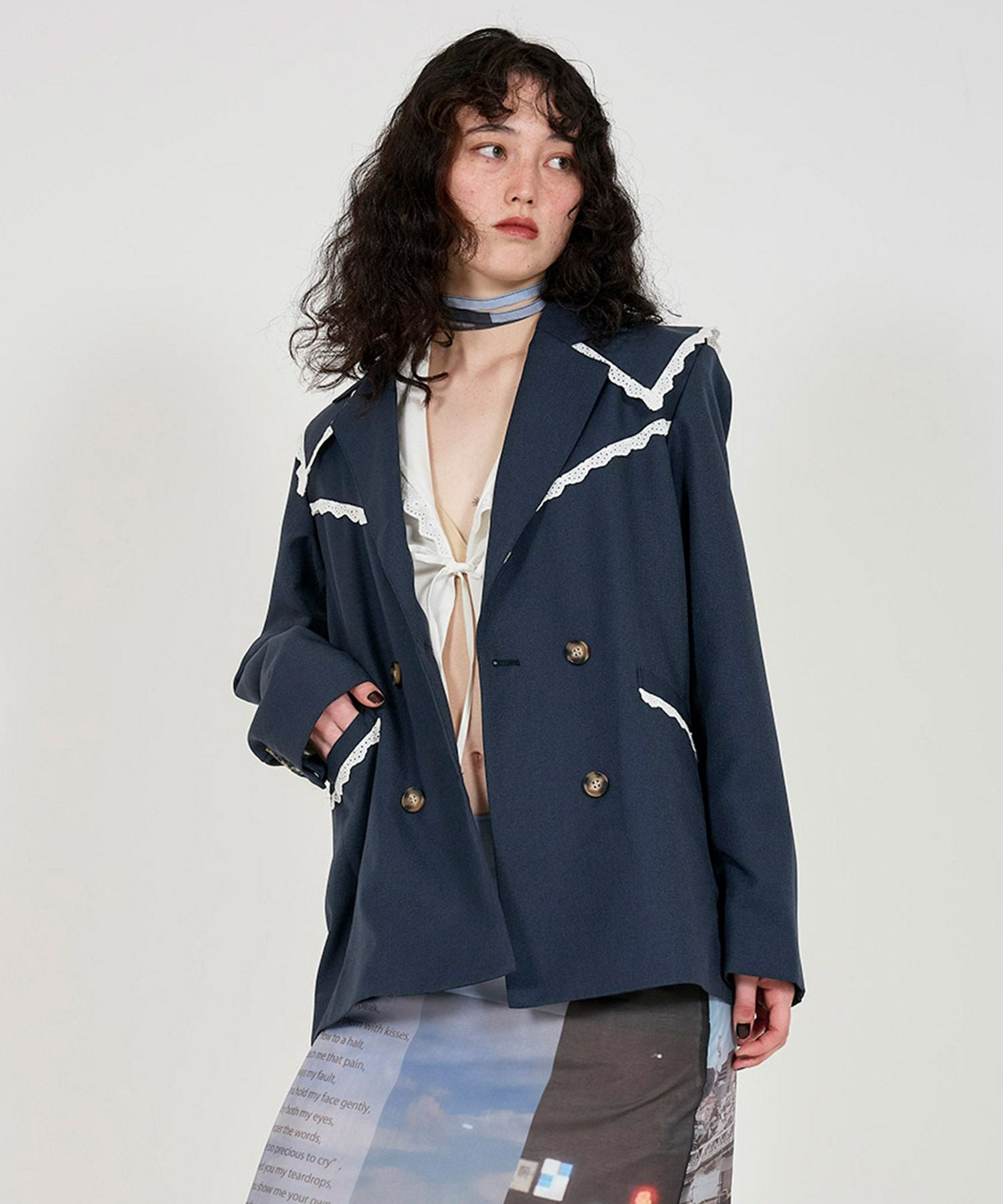 レース付き ダブルブレストジャケット TINA：JOJUN 全2色｜tnj211-0825