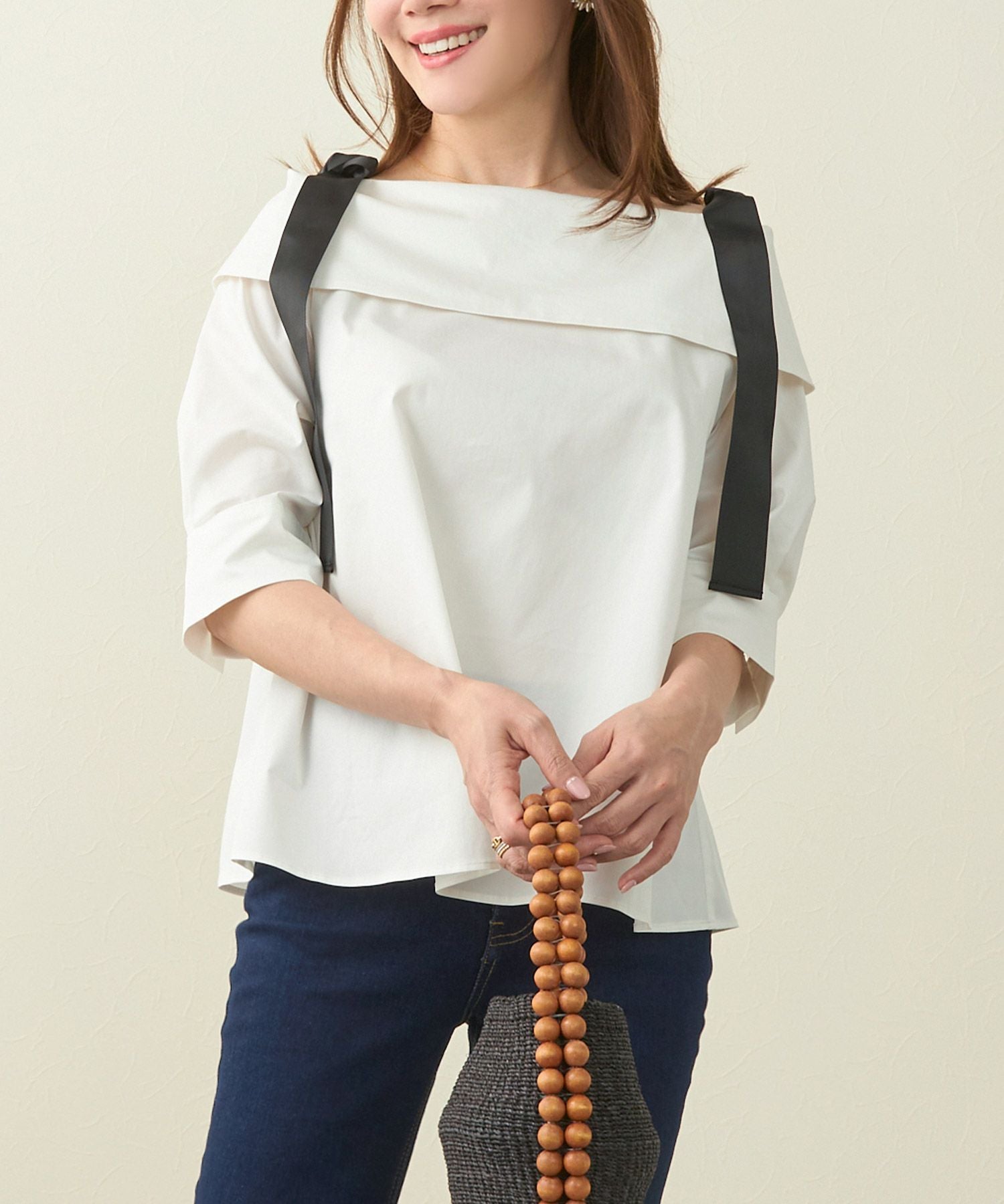 オフショルダー リボン ブラウス Liala×PG 全2色｜lpg811-1897【2