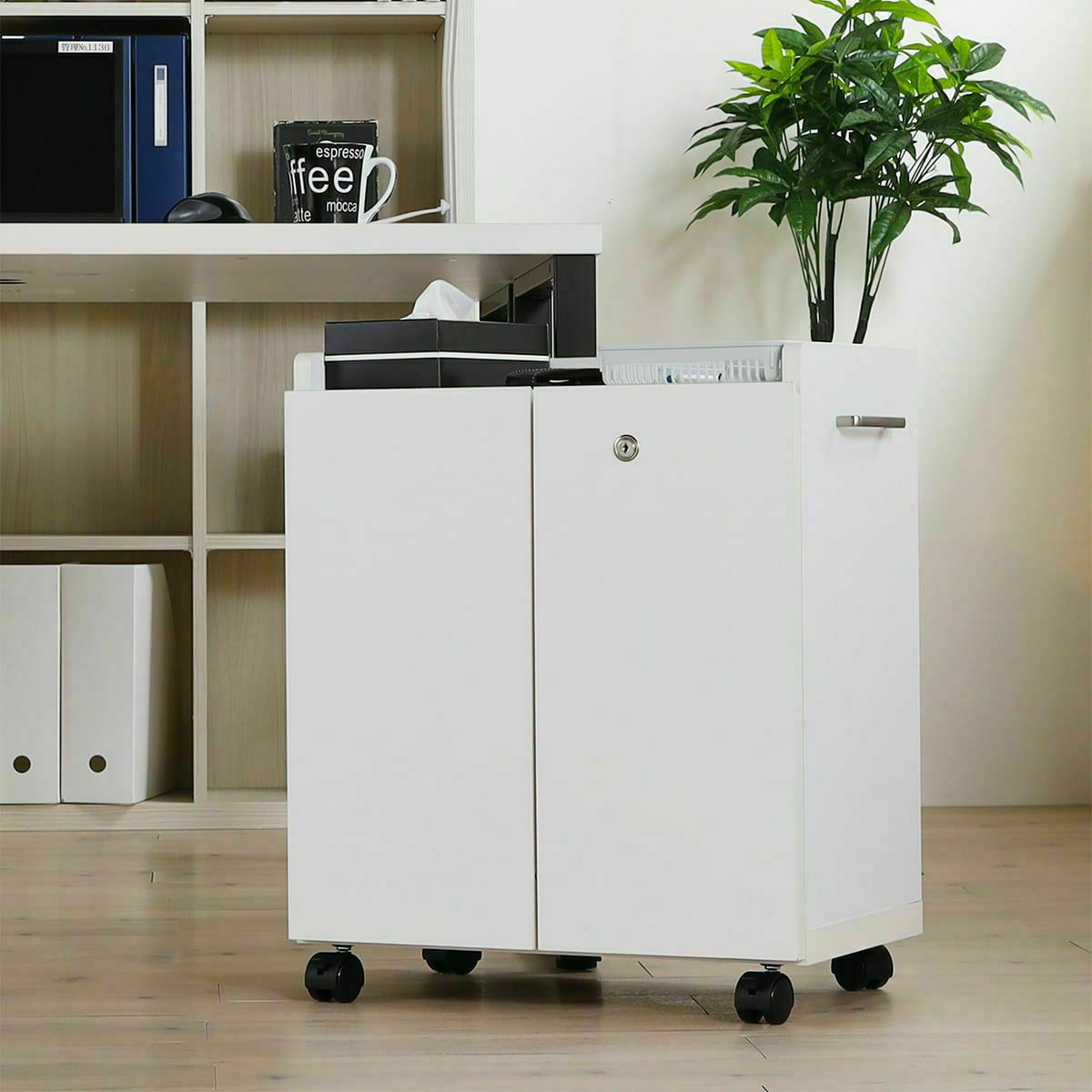 サイドワゴン ラック 幅50cm 高さ60cm ホワイト 白 鍵 扉 キャスター付