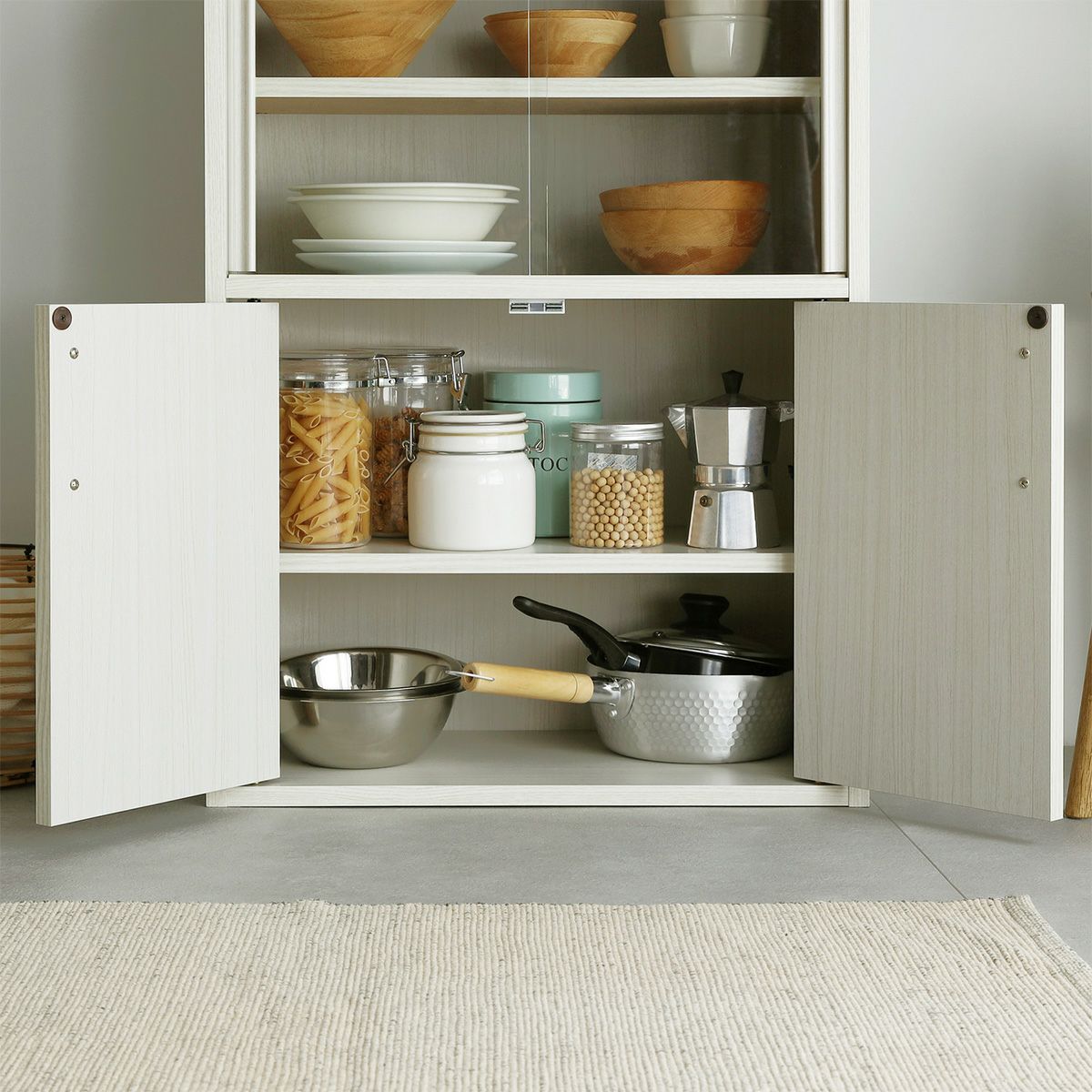 彼岸花】ホワイトキッチン収納 食器棚 彼岸花】ホワイトキッチン収納