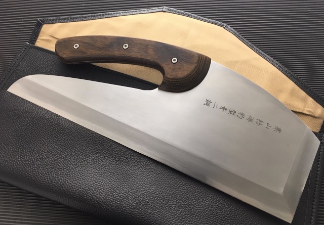 左利き用蕎麦包丁 安来鋼 ロープ巻き柄 木箱付き300mm中古品 左利き