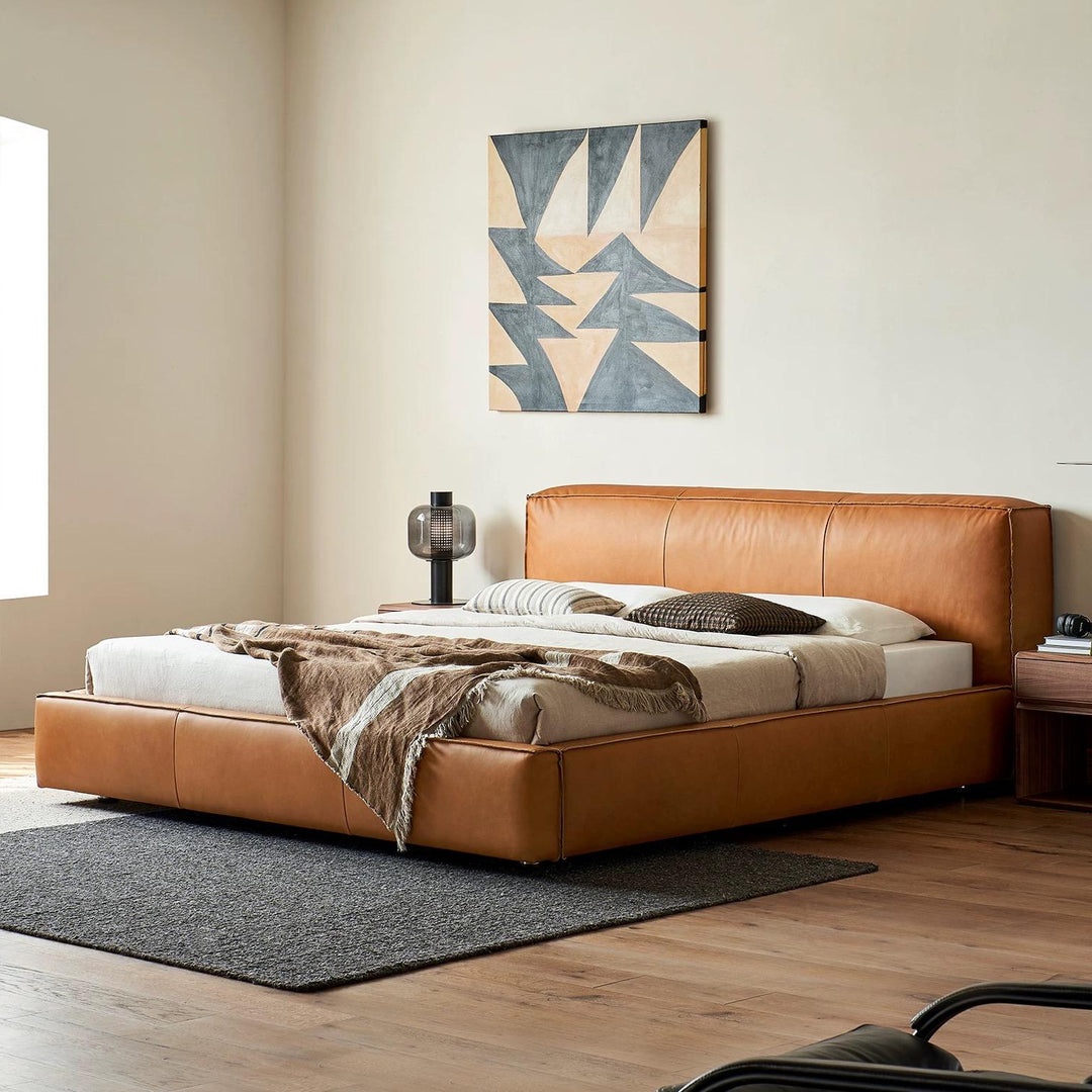 Cinnamon Tan Leather Platform Bed | SOKA HOME