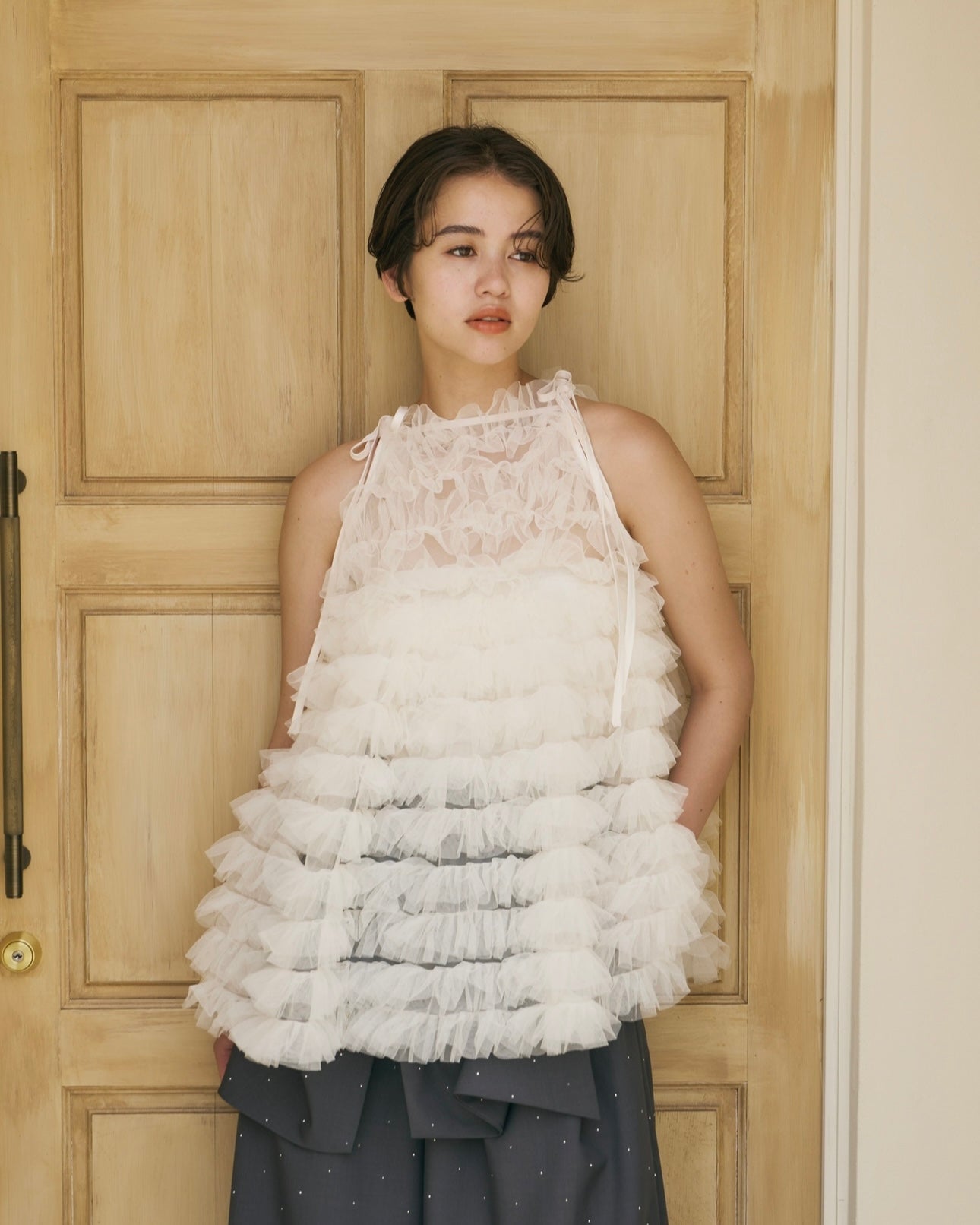 NOTRE emor tulle veil tops ピンク NOTRE emor tulle veil tops