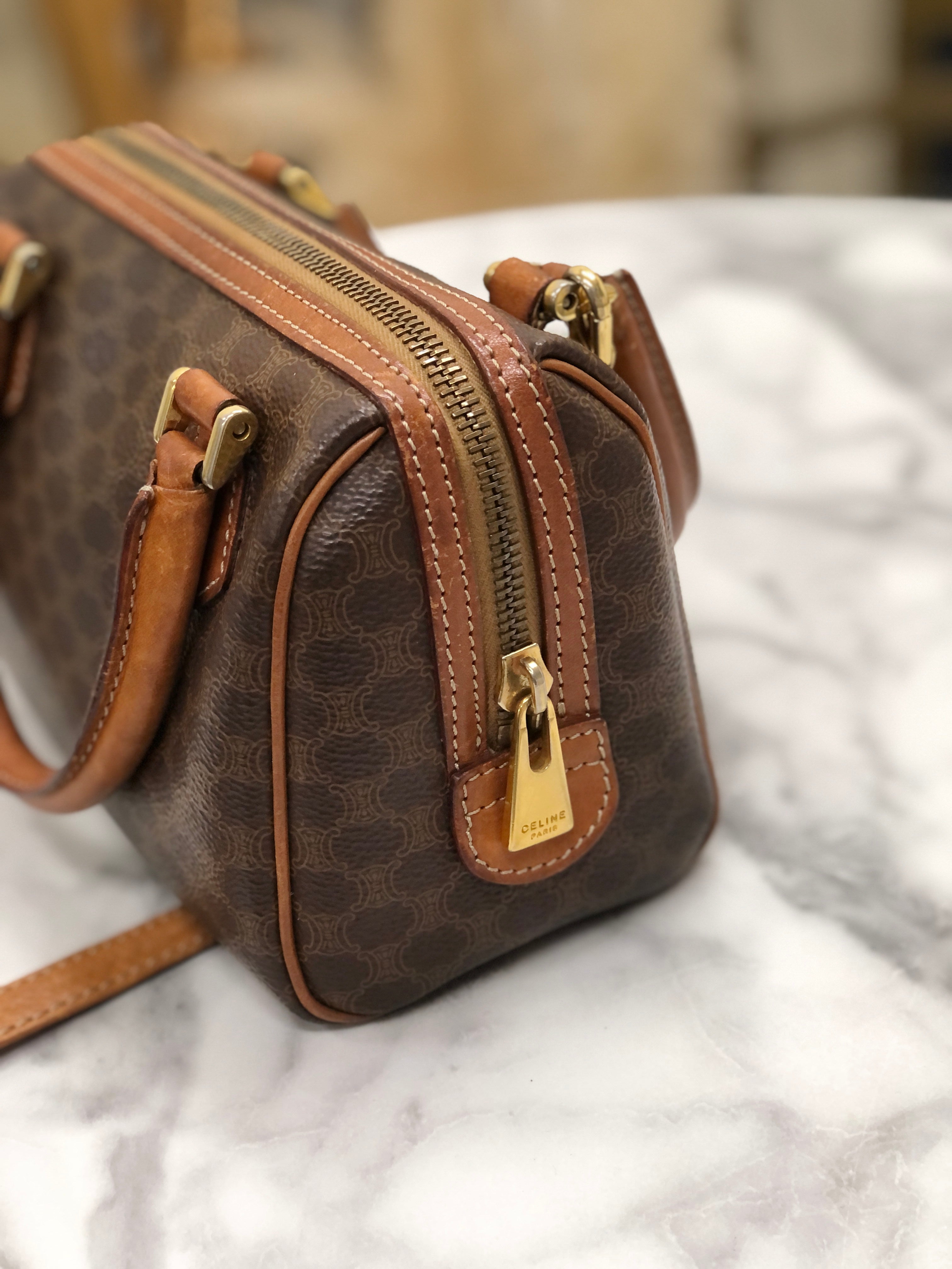 CELINE Macadam Two-way Shoulder bag Mini Boston bag Handbag Brown