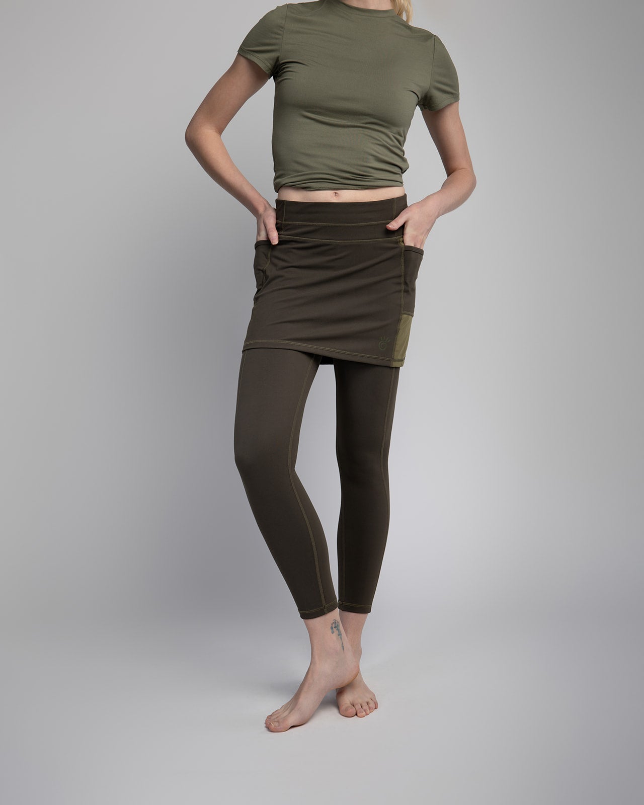 Olive Ankle-Length Skirted Leggings with Pockets | Shop Now – Sol