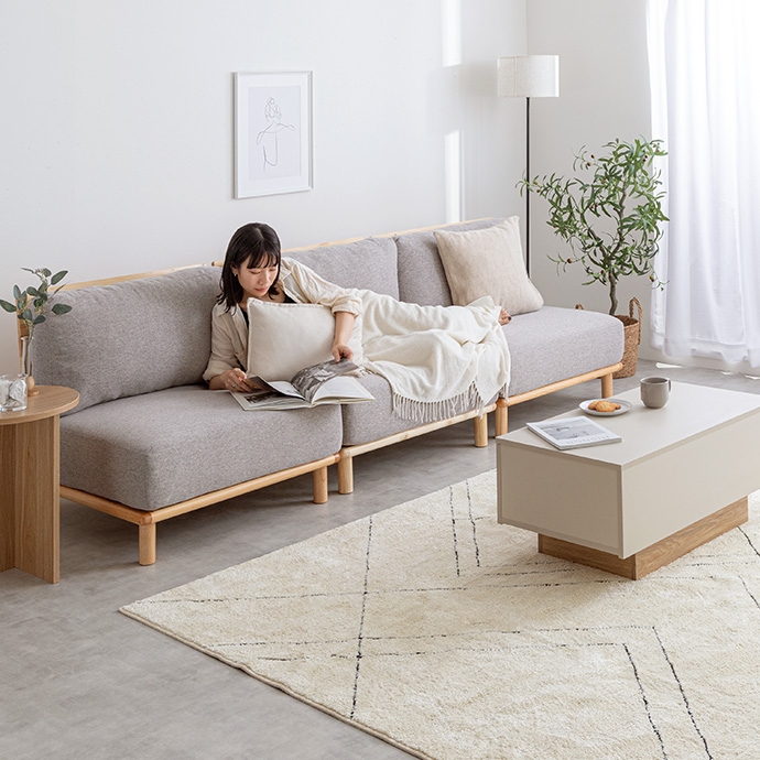 ファブリックローソファ3脚+オットマン1脚 4点セット Ricordo｜北欧