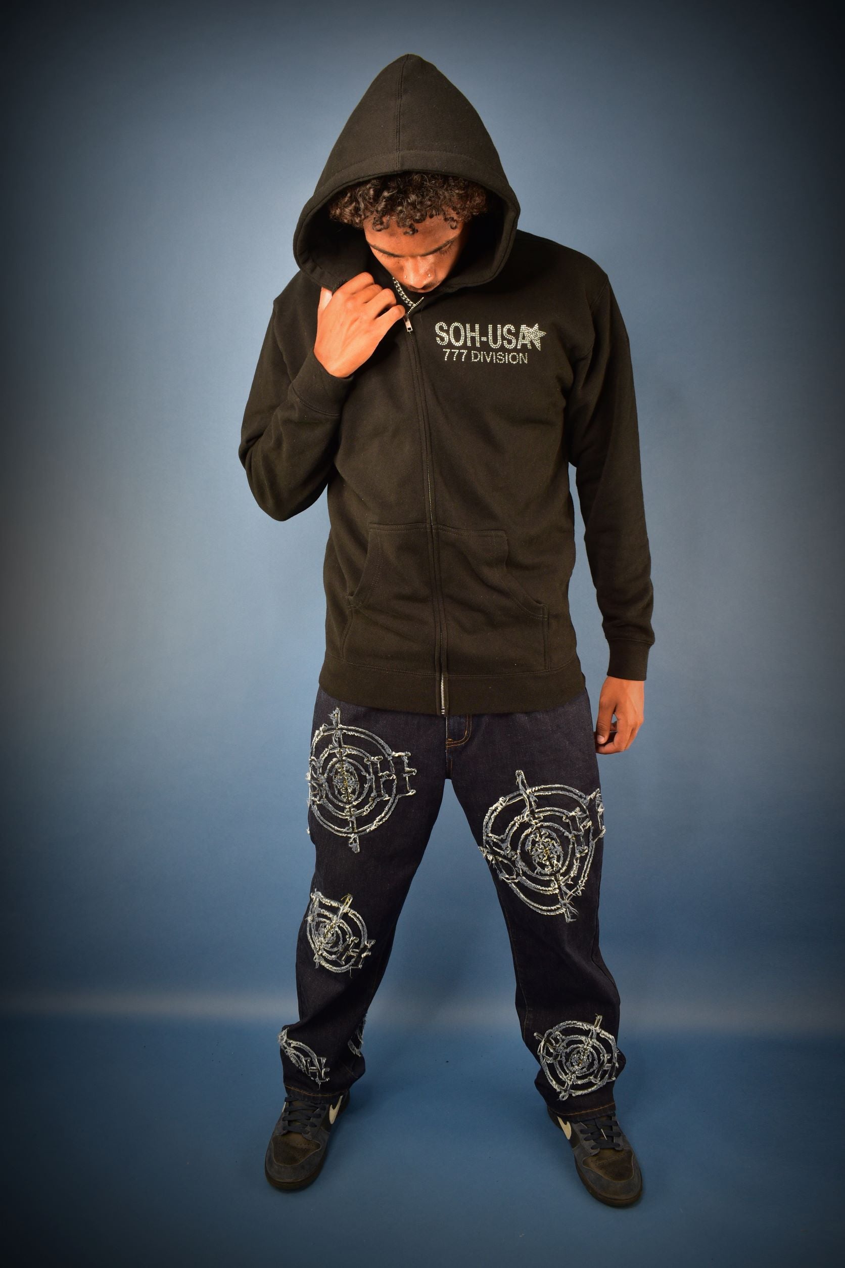 777 DIVISION - RHINESTONE ZIP HOODIE – SOUTH OF HEAVEN®