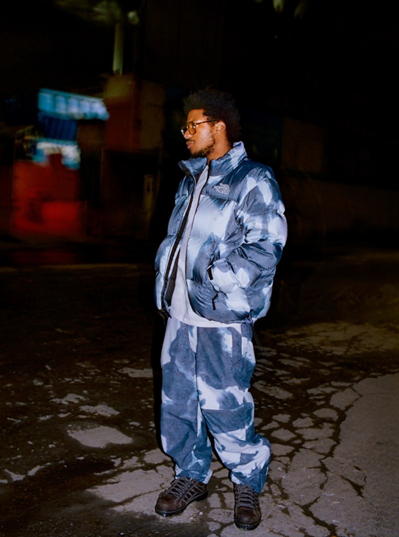 Supreme and North Face Debut Bleached Denim Print Outdoor Range