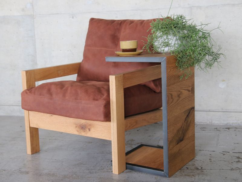 ≪サイドテーブル≫【無垢オーク×アイアン コの字型/サイドテーブル/2