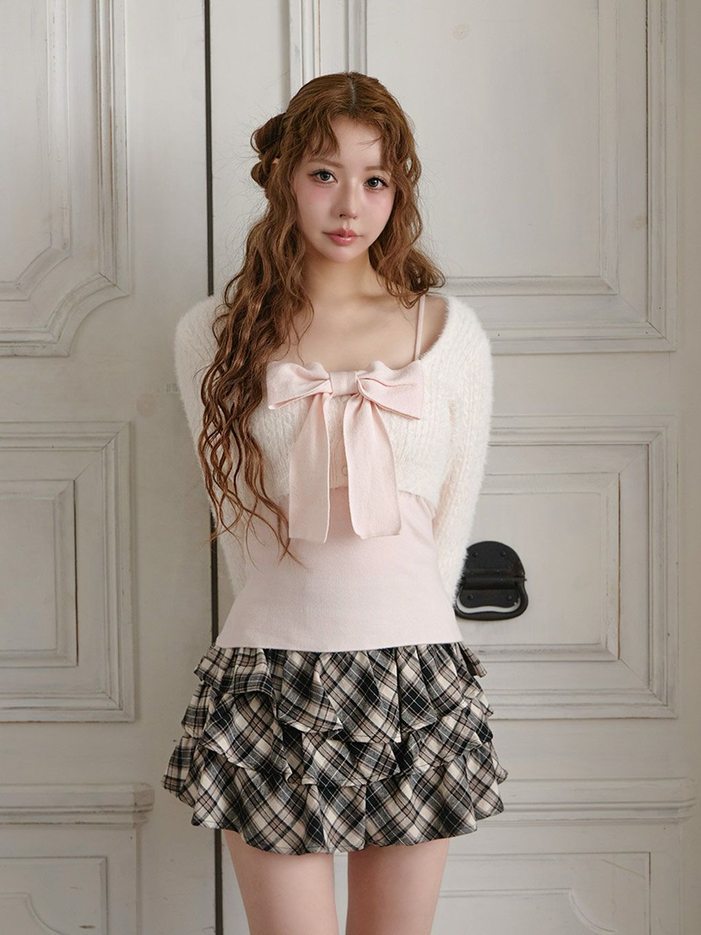 bubbles リボンニットアンサンブル ピンク BUBBLES】リボンニット