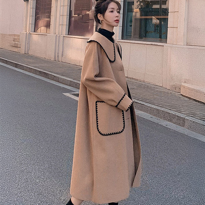 スカラップ刺繍ビッグカラーロングコート