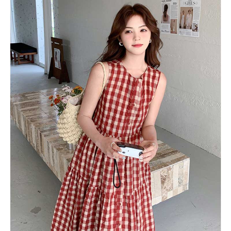 ギンガムチェックシャツワンピース（赤）春/夏 夏の陽射しに映える