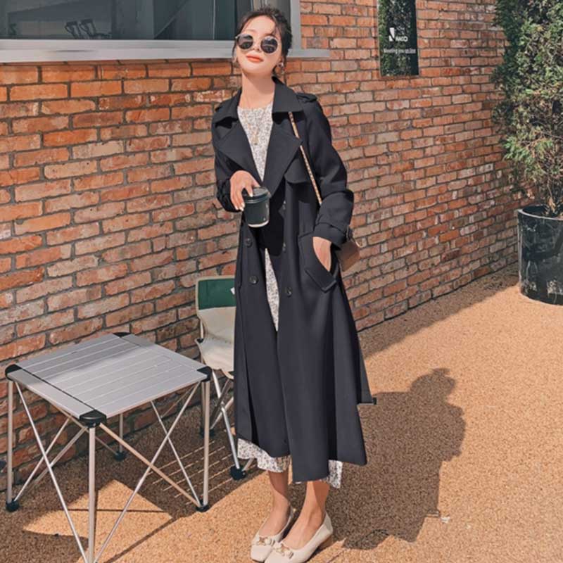 ダブルブレストロングトレンチコート(3colors)（白・ベージュ・黒）春