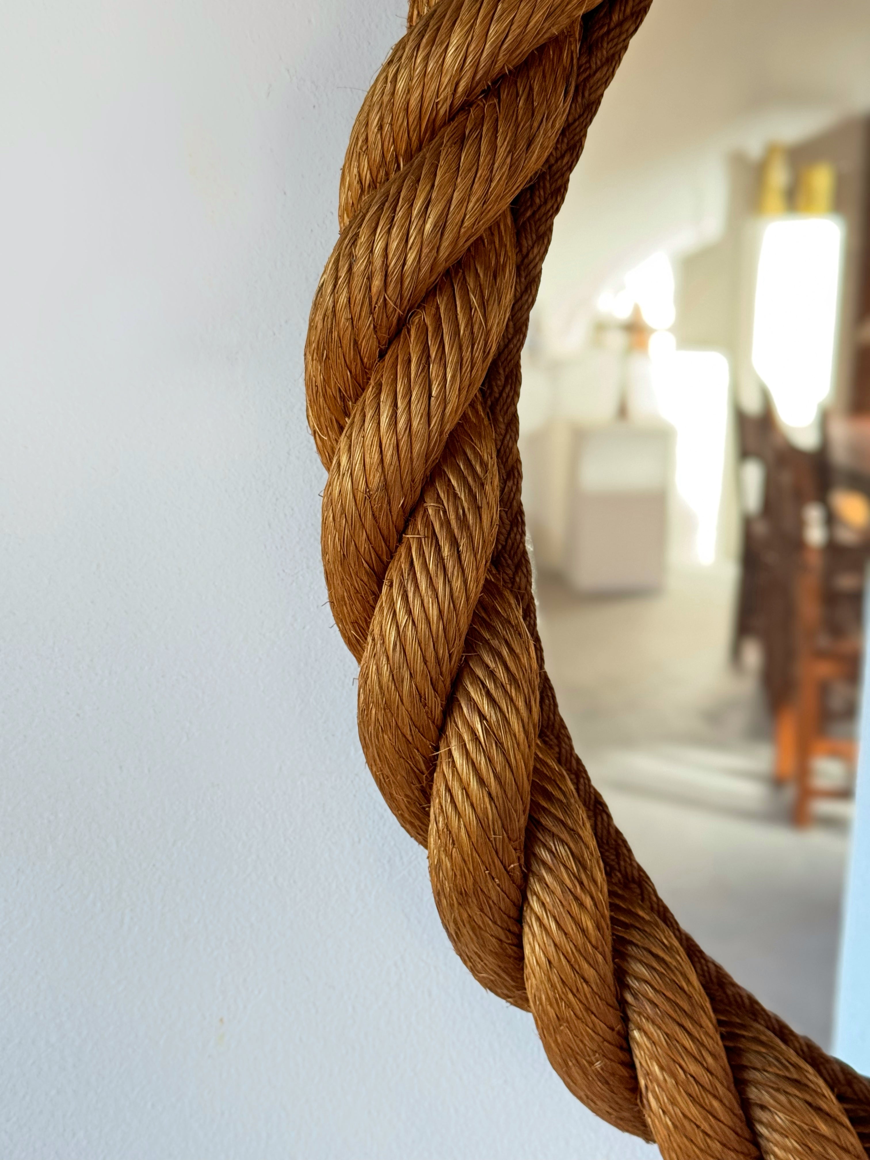 Rope Round Mirror by Adrien Audoux & Frida Minet , France 1960s