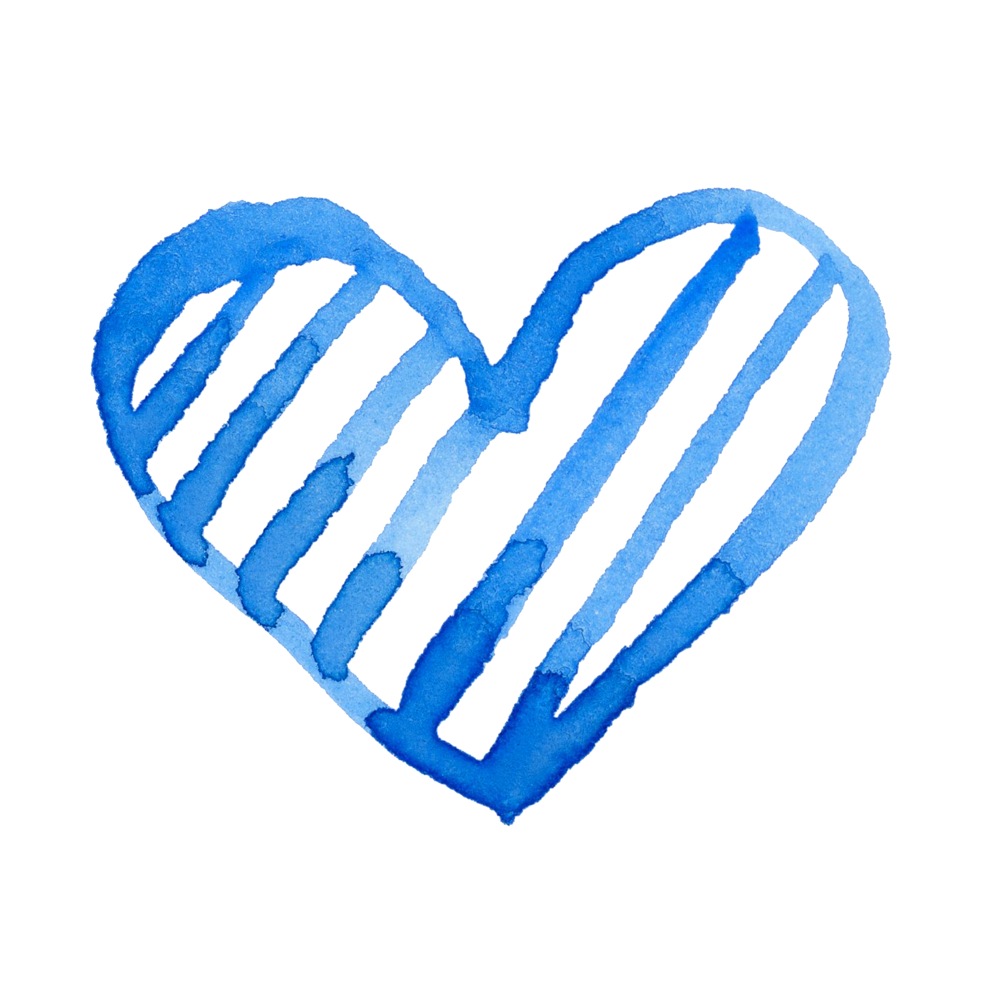 青いハート、ストライプ｜Sui-Sai｜手描き水彩イラストフリー素材集