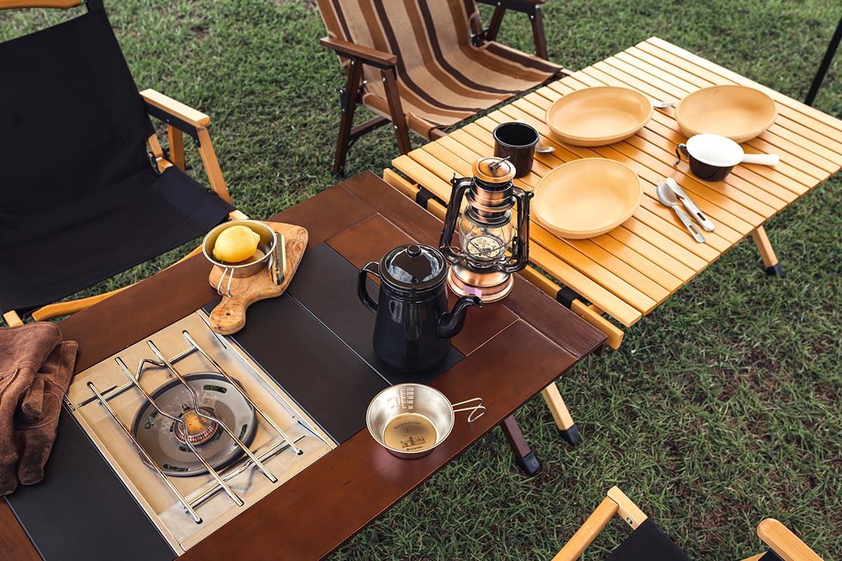 シェフテーブルEX ブナ素材 アウトドアテーブル ダークブラウン