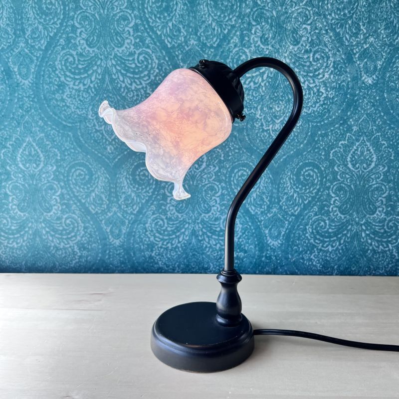 木製台座 卓上スタンドライト 照明 花型ガラスシェード マーブル