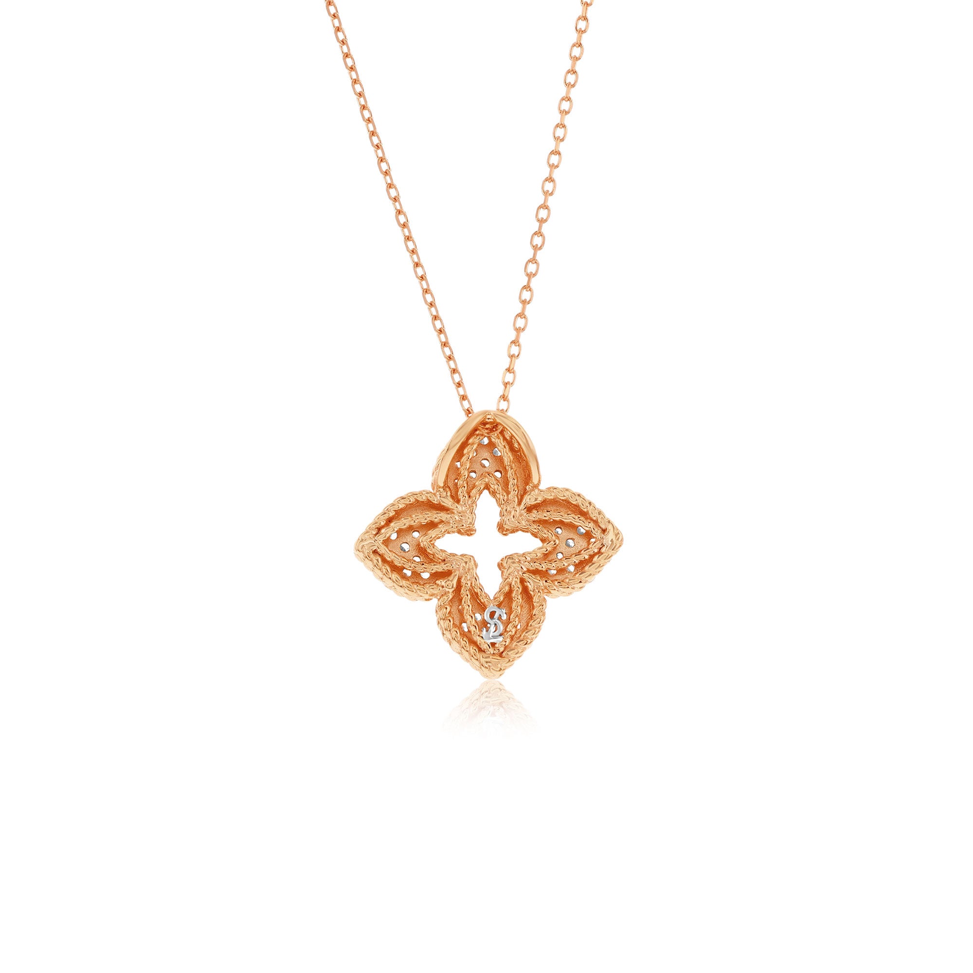 Suzy Levian Rose Sterling Silver White Cubic Zirconia Pave Flower