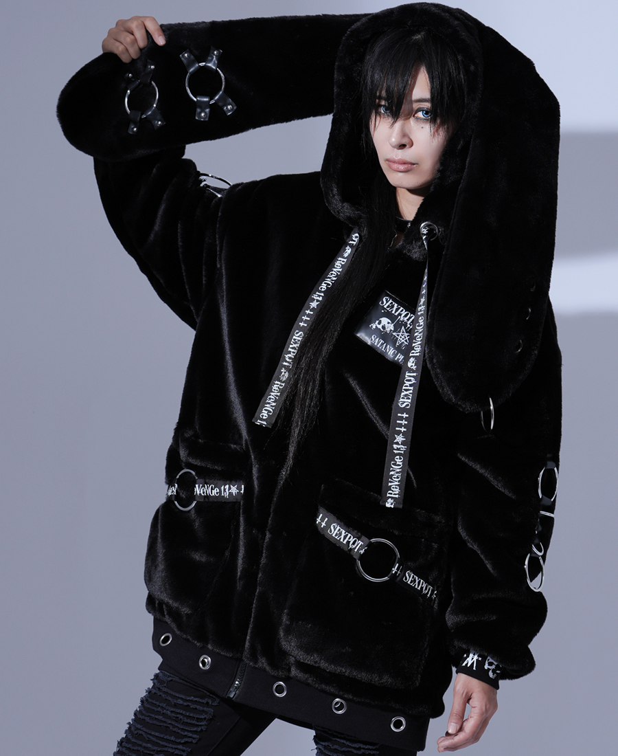 CDJapan : Black Fur Rabbit Ear Blouson (M) SB05137-101 SEX POT
