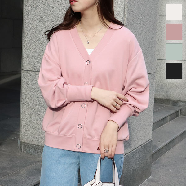 リングスナップボタンスウェットカーディガン [C5939] - レディース