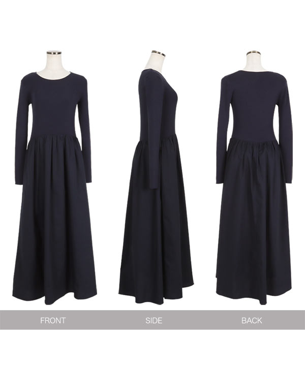 異素材ドッキングワンピース [E3188] - レディースファッション通販