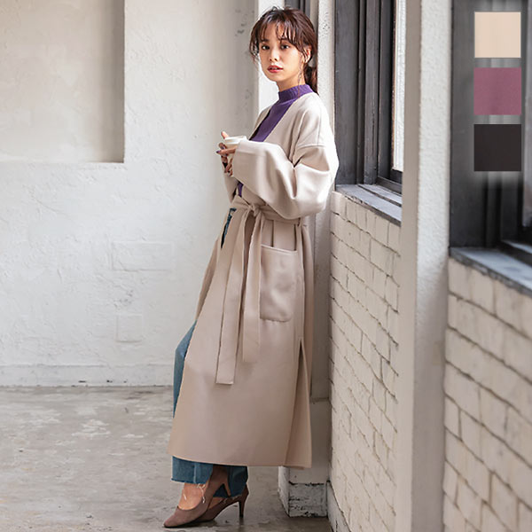 ベルト付きノーカラーライトコート [K939] - レディースファッション