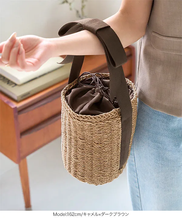 リボンハンドルバケツカゴバッグ [B1610] - レディースファッション