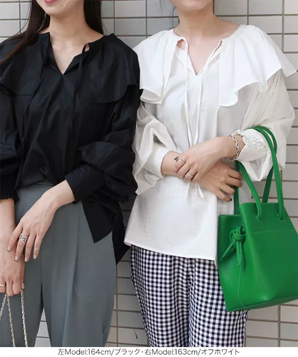 前後2way胸元リボンビッグカラーブラウス [C5615] - レディース