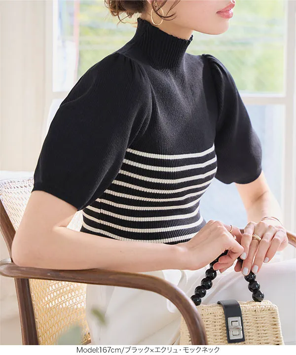 モックネックorスクエアネックぽわんスリーブニットトップス [C6609