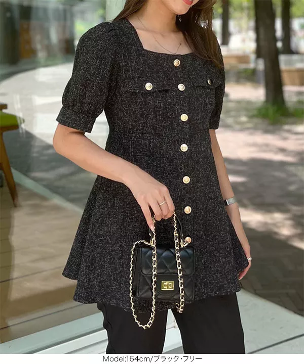ツイードスクエアネックチュニック [C6811] - レディースファッション
