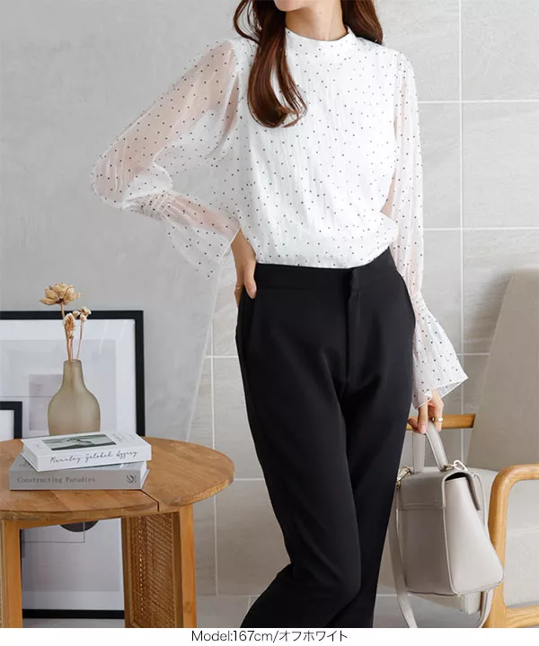 フロッキードットシャーリングブラウス [C6904] - レディース