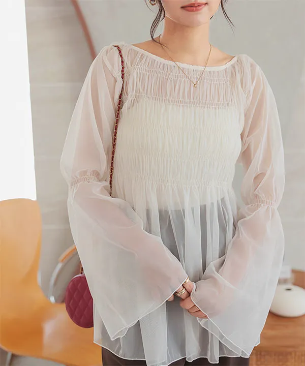 シャーリングチュールブラウス [C7273] - レディースファッション通販