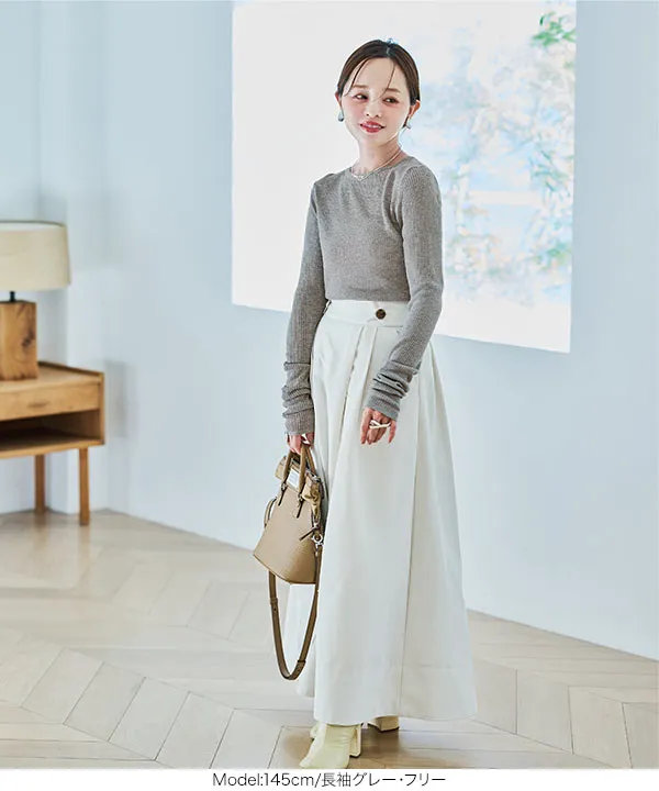 田中亜希子さんコラボ ]選べる長袖/半袖 クルーネックシアーリブニット