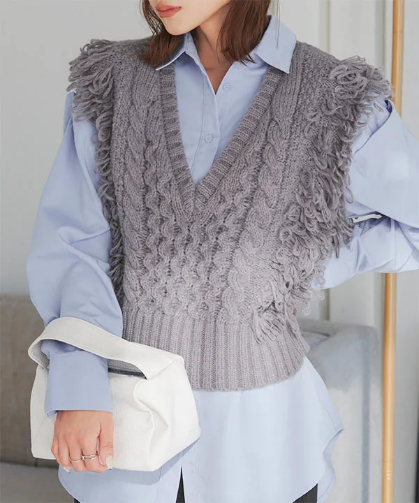 ケーブルニットフリンジベスト[C7348] - レディースファッション通販