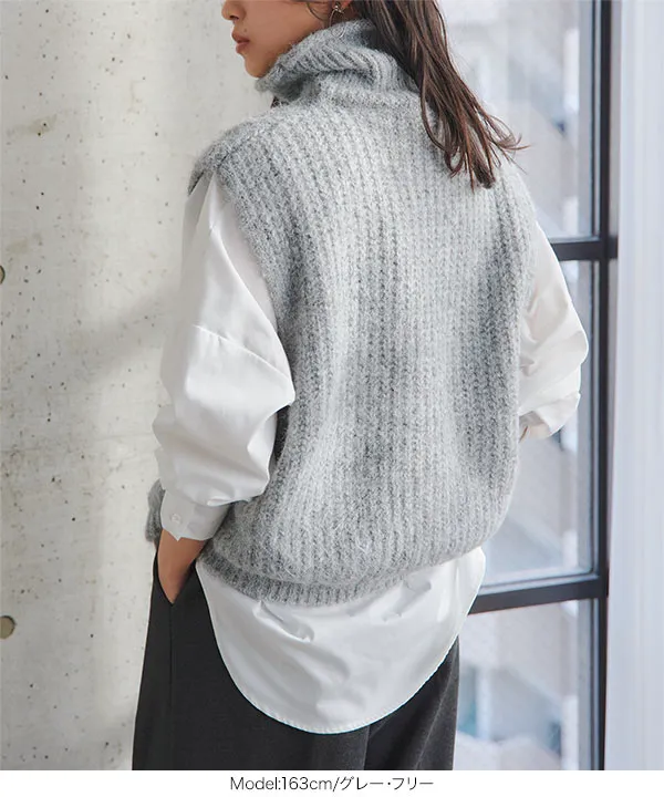 ケーブルハイネックニットベスト [C7813] - レディースファッション