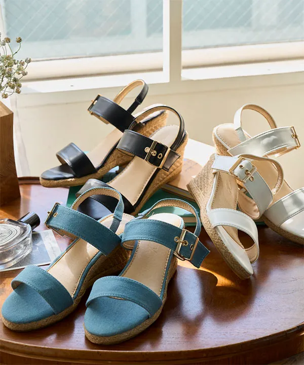 7cmウェッジツーベルトジュートサンダル [I2646] - レディース