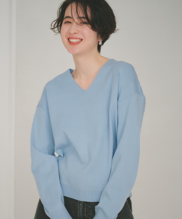 S-XLサイズ/上品見えが叶う】Vネックニット/蓄熱/洗濯機OK（ニット