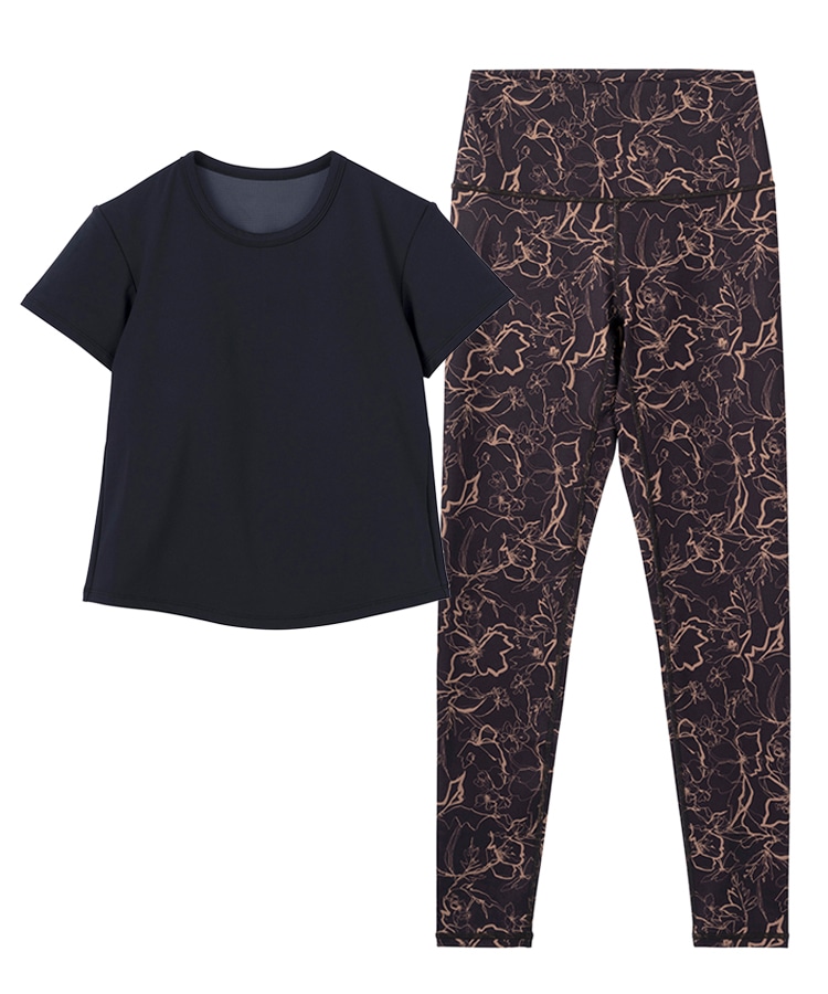 SUKALA】カップ付きTee＆レギンスセットアップ(XSサイズ ブラウン